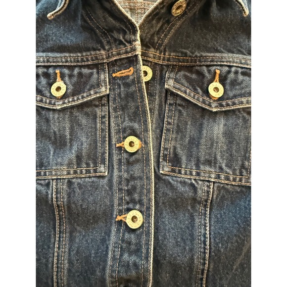 GUESS Jeans Cropped Denim Jacket Womens Small‎ Dark Wash Motorcycle Trucker Y2K - Picture 9 of 16